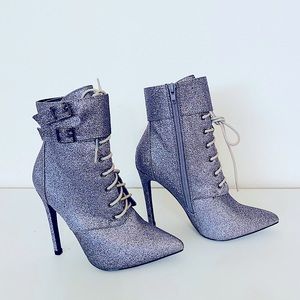 silverglitter lace up stiletto heeled boots size 6